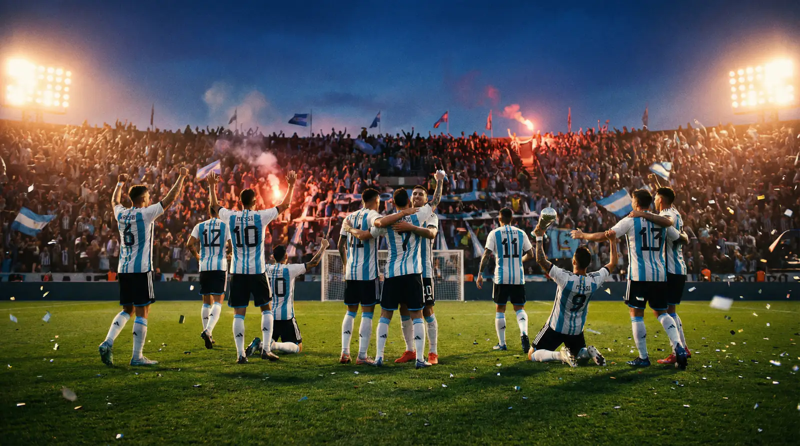 Selección argentina celebrando victoria en competencia internacional